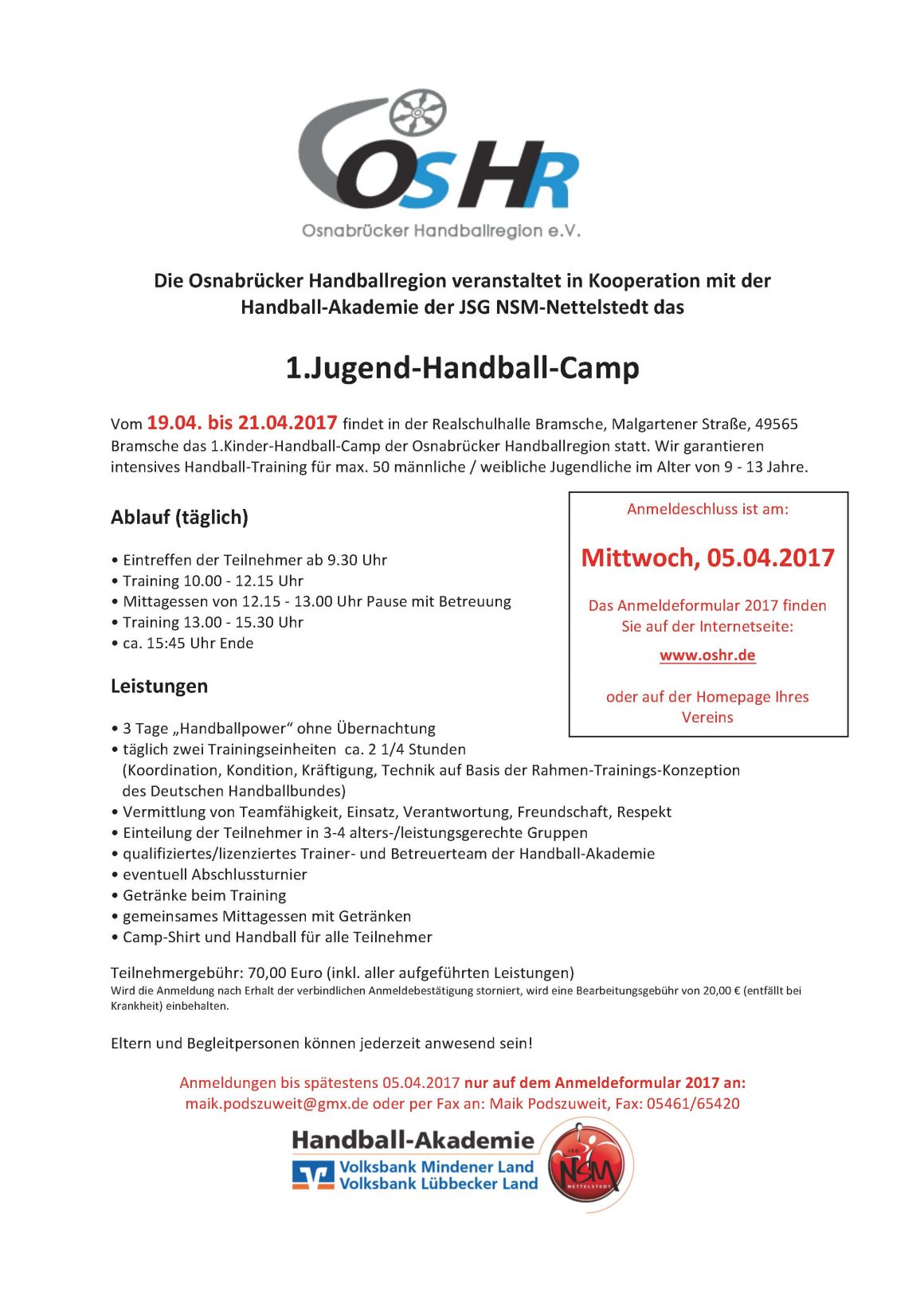 1.Handball-Camp der Osnabrücker Handballregion e.V.